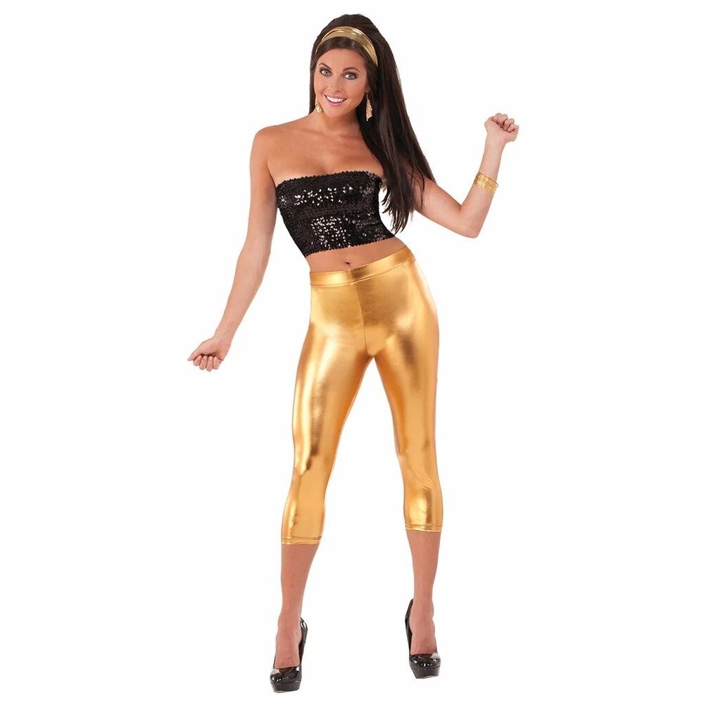 Forum Novelties Gold Disco Lamé Leggings One Size Gold 70s Costume Halloween NEW